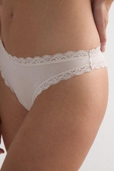 Cream Cotton And Lace Brazilian Briefs, Silk, large image number 5