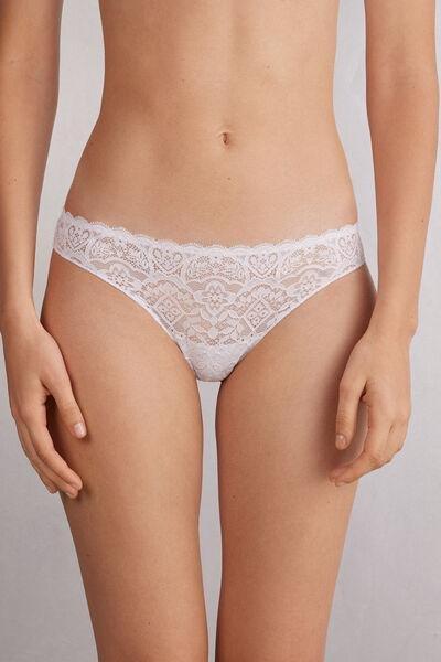 White Lace Brazilian Briefs, White, medium
