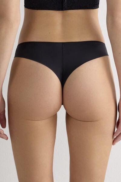 Black Microfibre Brazilian Briefs, Black, medium