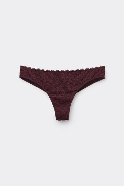 Burgundy Geometric Design Lace Brazilian Briefs, 5601_028K, large image number 2