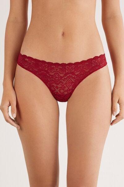 Red Patterned Stretch Lace Brazilian Briefs, Red, large image number 1