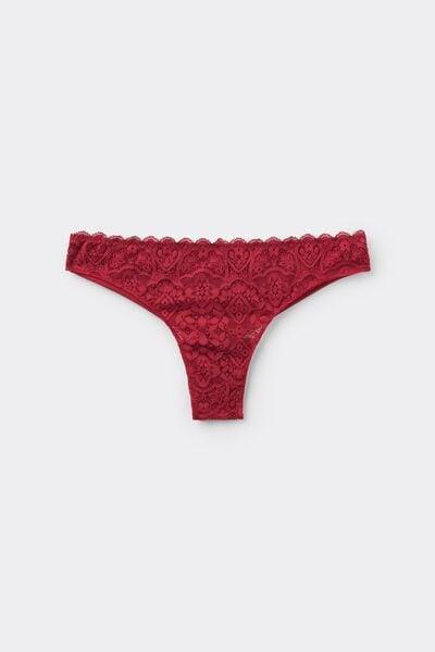 Red Patterned Stretch Lace Brazilian Briefs, Red, large image number 3