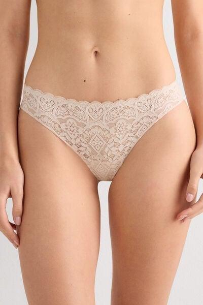 Cream Lace Brazilian Briefs, Silk, medium
