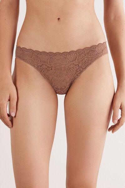 Beige Lace And Microfibre Brazilian Briefs, Brown Mocha, large image number 1