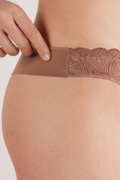 Beige Lace And Microfibre Brazilian Briefs, Brown Mocha, large image number 5