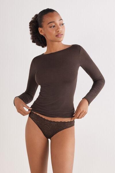 Brown Lace And Microfibre Brazilian Briefs, 5601_705J, large image number 1