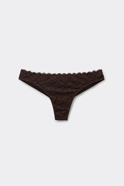 Brown Lace And Microfibre Brazilian Briefs, 5601_705J, large image number 2