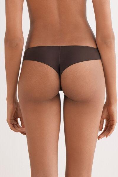 Brown Lace And Microfibre Brazilian Briefs, 5601_705J, large image number 3