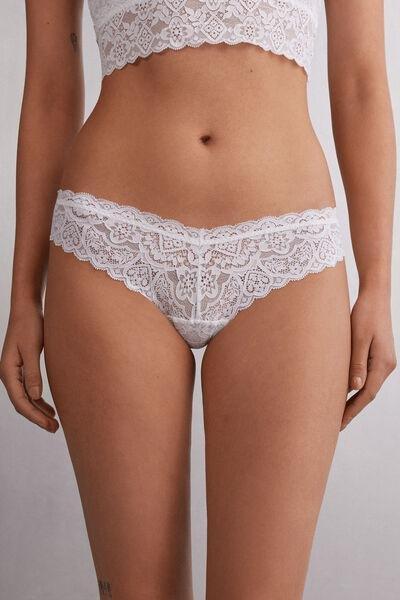 White 80S-Style Lace Brazilian Briefs, , large image number 0