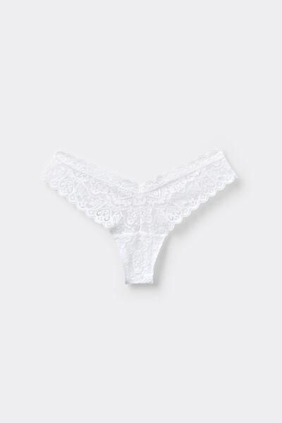 White 80S-Style Lace Brazilian Briefs, , large image number 2