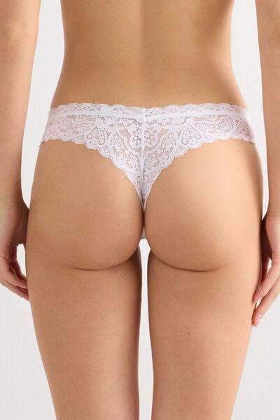 White 80S-Style Lace Brazilian Briefs, White, medium