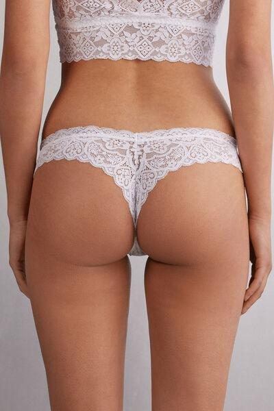 White 80S-Style Lace Brazilian Briefs, , large image number 3