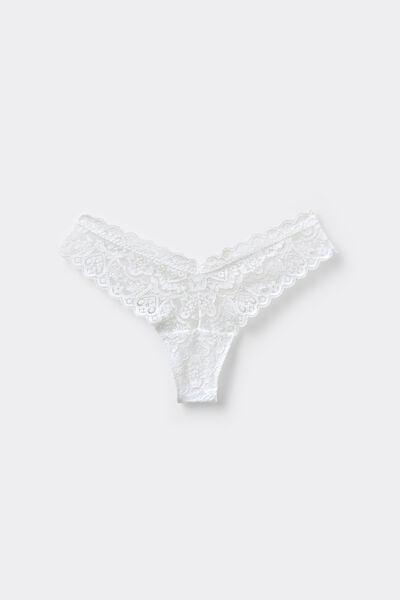 White 80S-Style Lace Brazilian Briefs, White, large image number 3