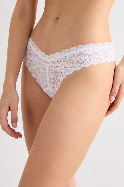 White 80S-Style Lace Brazilian Briefs, White, large image number 5