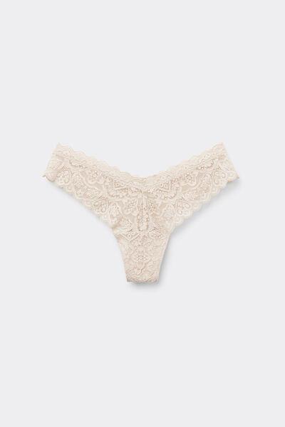 Cream 80S-Style Lace Brazilian Briefs, Silk, large image number 2