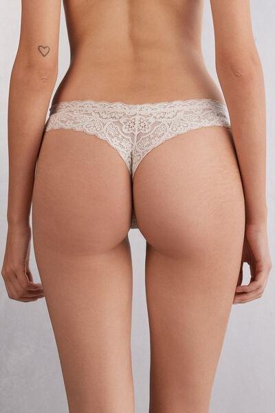Cream 80S-Style Lace Brazilian Briefs, Silk, large image number 3