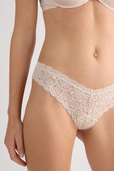 Cream 80S-Style Lace Brazilian Briefs, Silk, large image number 5