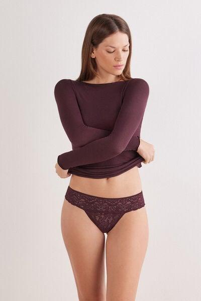 Burgundy Romantic Frills Lace Brazilian Briefs, 5601_028K, large image number 0