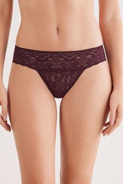 Burgundy Romantic Frills Lace Brazilian Briefs, 5601_028K, large image number 1