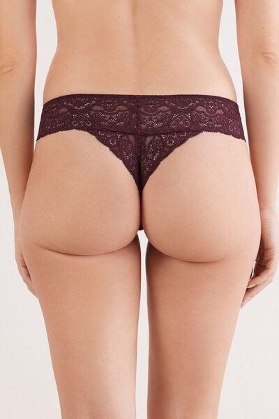 Burgundy Romantic Frills Lace Brazilian Briefs, 5601_028K, large image number 2