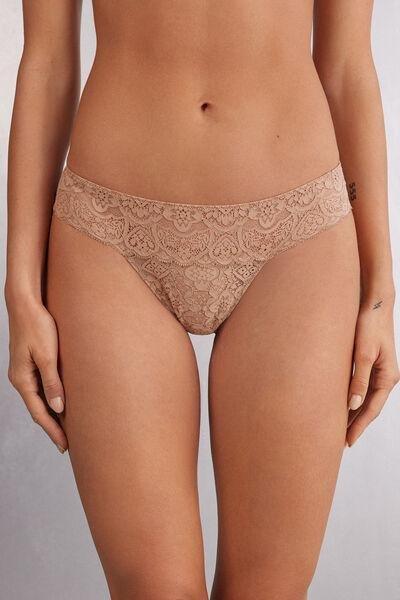 Beige Lace Brazilian Briefs, , medium