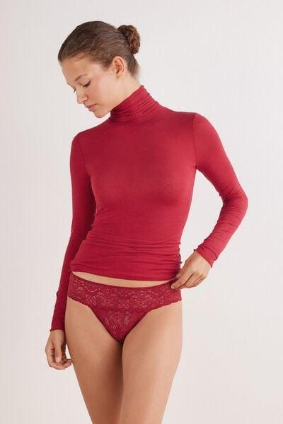 Red Romantic Frills Lace Brazilian Briefs, Red, large image number 0