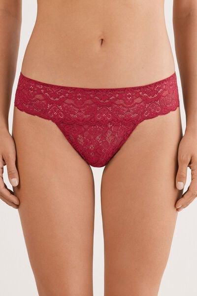 Red Romantic Frills Lace Brazilian Briefs, Red, large image number 1