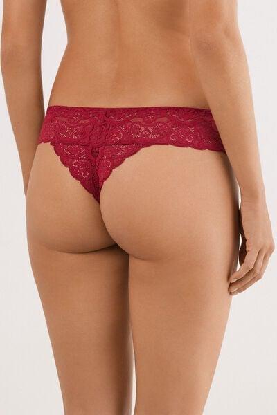 Red Romantic Frills Lace Brazilian Briefs, Red, large image number 2