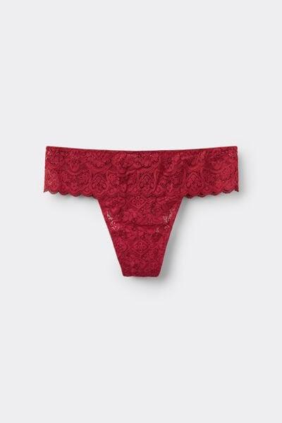 Red Romantic Frills Lace Brazilian Briefs, Red, large image number 3