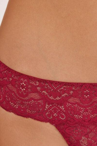 Red Romantic Frills Lace Brazilian Briefs, Red, large image number 5