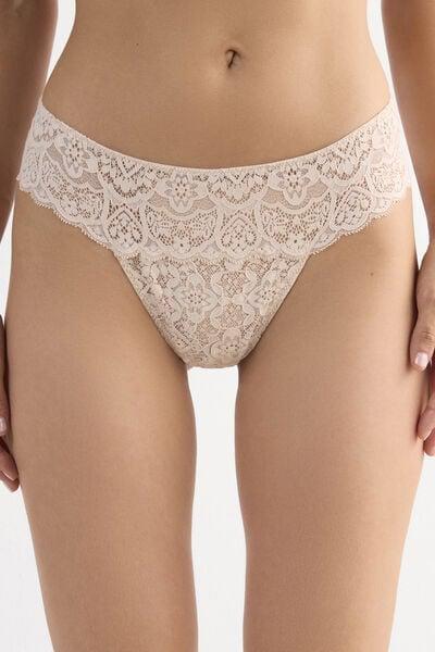 Cream Lace Brazilian Briefs, Silk, large image number 1