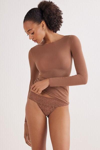 Beige Lace Brazilian Briefs, Brown Mocha, large image number 0