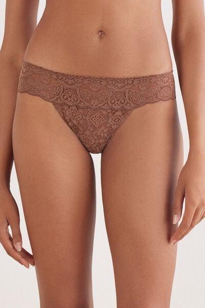 Beige Lace Brazilian Briefs, Brown Mocha, large image number 1