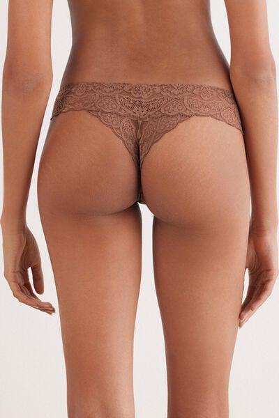 Beige Lace Brazilian Briefs, Brown Mocha, large image number 2
