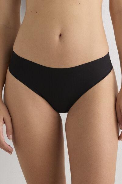 Black Seamless Brazilian Briefs, Black, medium