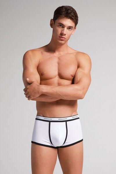 White Stretch Contrast Boxer Shorts, 5601_143I, large image number 0