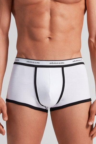 White Stretch Contrast Boxer Shorts, 5601_143I, large image number 1