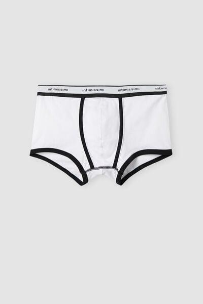 White Stretch Contrast Boxer Shorts, 5601_143I, large image number 3