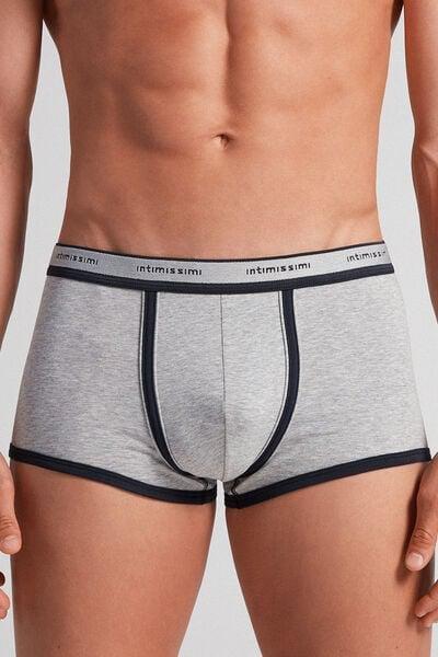 Grey Stretch Contrast Boxer Shorts, Light Grey Blend / Midnight Blue, large image number 0