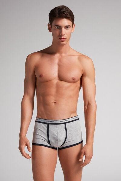 Grey Stretch Contrast Boxer Shorts, Light Grey Blend / Midnight Blue, large image number 1