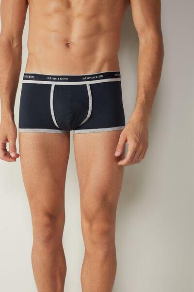 Blue Stretch Supima Cotton Boxer Shorts, Midnight Blue/light Grey Blend, large image number 0