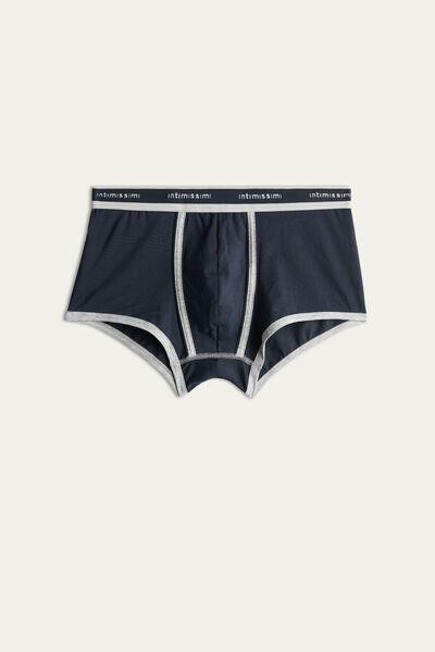 Blue Stretch Supima Cotton Boxer Shorts, Midnight Blue/light Grey Blend, large image number 2