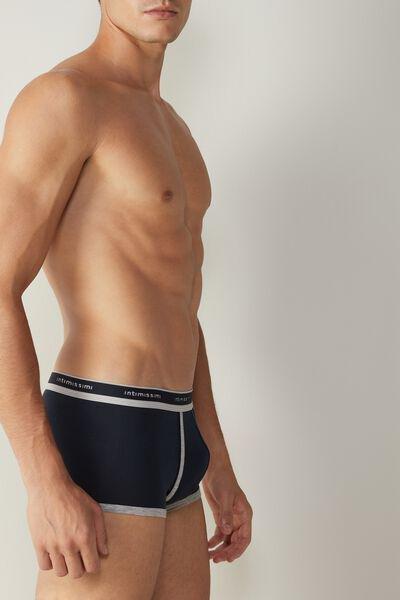 Blue Stretch Supima Cotton Boxer Shorts, Midnight Blue/light Grey Blend, large image number 4
