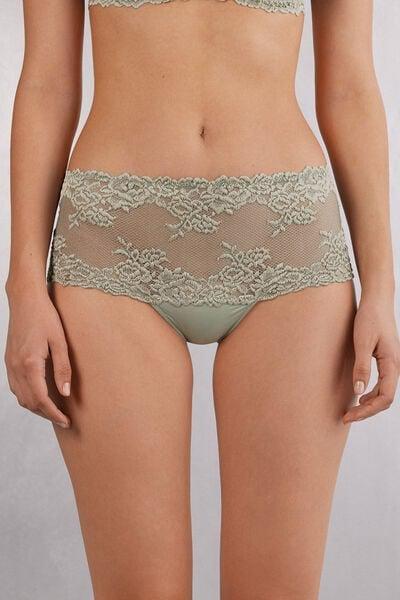 Green Pretty Flower Two-Tone Lace Brazilian Knickers, 5601_657J, large image number 0