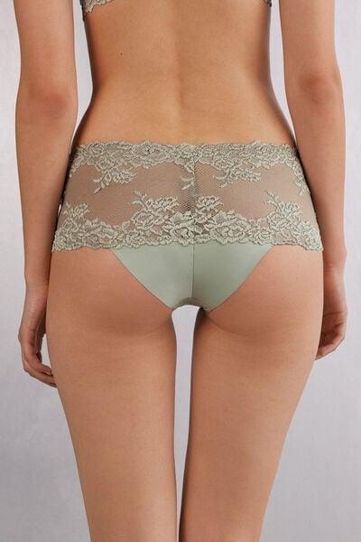 Green Pretty Flower Two-Tone Lace Brazilian Knickers, 5601_657J, large image number 3