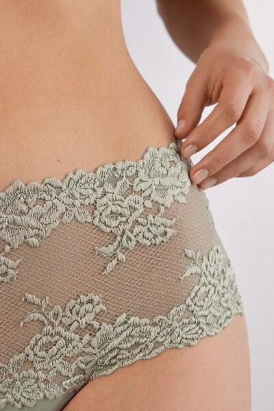 Green Pretty Flower Two-Tone Lace Brazilian Knickers, 5601_657J, large image number 5