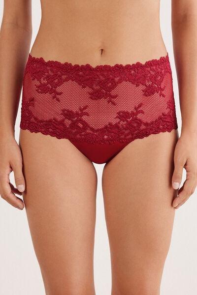 Red Pretty Flowers Embroidered Panty, Wax Red, medium