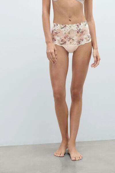 Beige Pretty Flowers Lace French Knickers, 5601_327K, medium