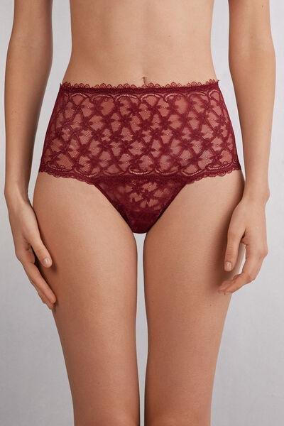 Red High-Waisted  Lace French Knickers, 5601_770J, large image number 0