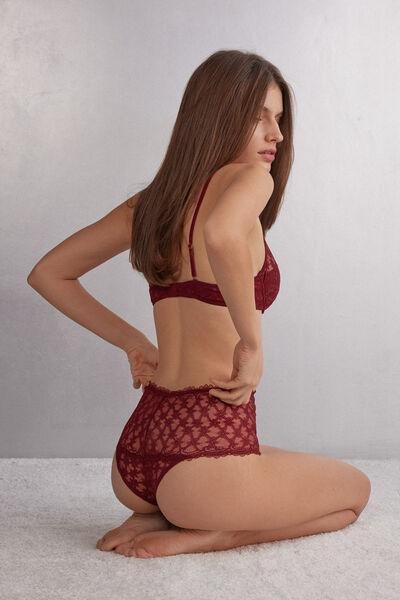 Red High-Waisted  Lace French Knickers, 5601_770J, large image number 1